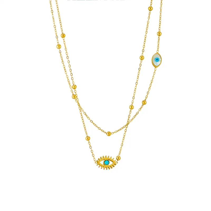 316L Stainless Steel Multilayer 2in1 Eye Pendant Necklace For Women