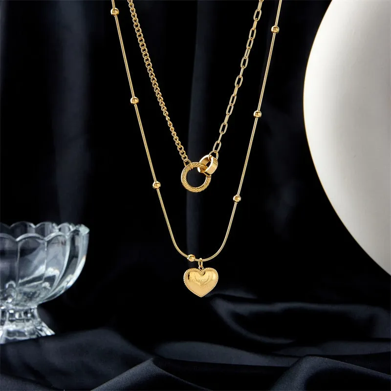 316L Stainless Steel Multilayer Heart Pendant Women Necklace