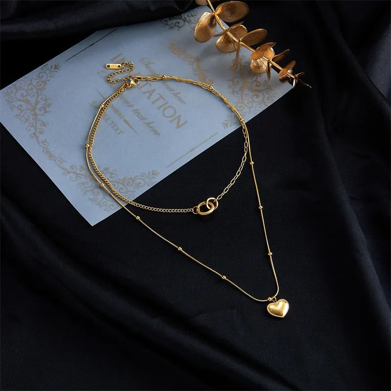 316L Stainless Steel Multilayer Heart Pendant Women Necklace
