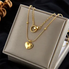 316L Stainless Steel Multilayer Heart Pendant Women Necklace