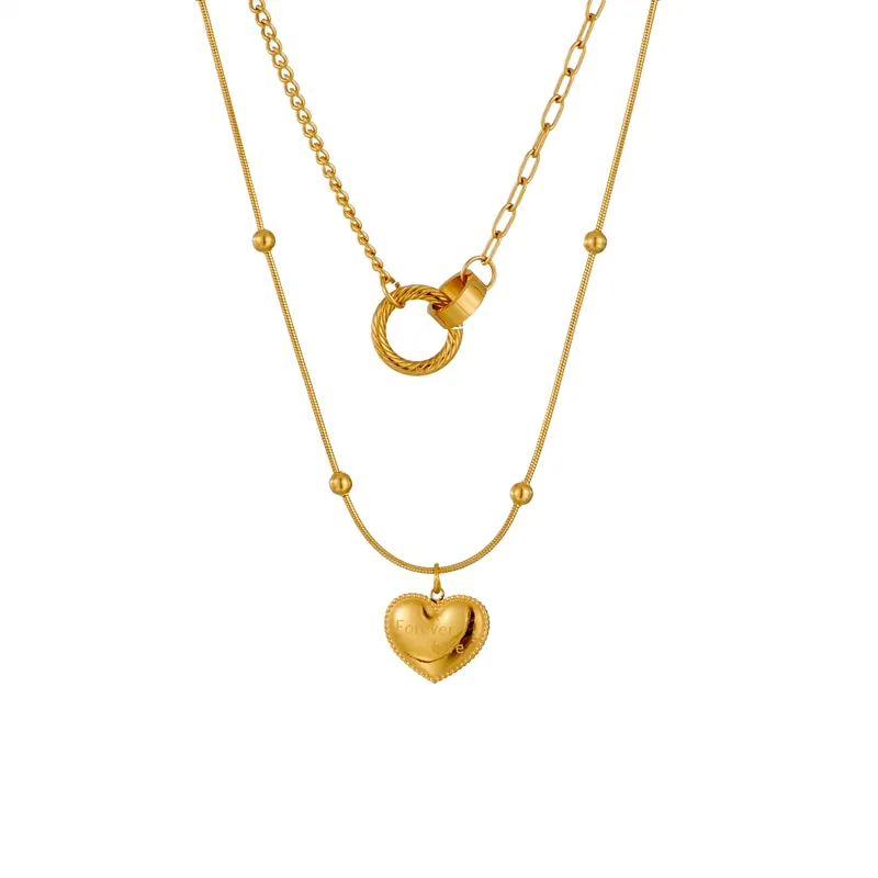 316L Stainless Steel Multilayer Heart Pendant Women Necklace