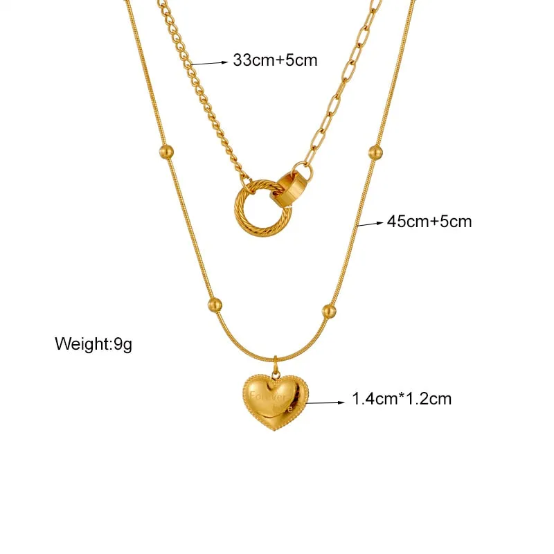 316L Stainless Steel Multilayer Heart Pendant Women Necklace