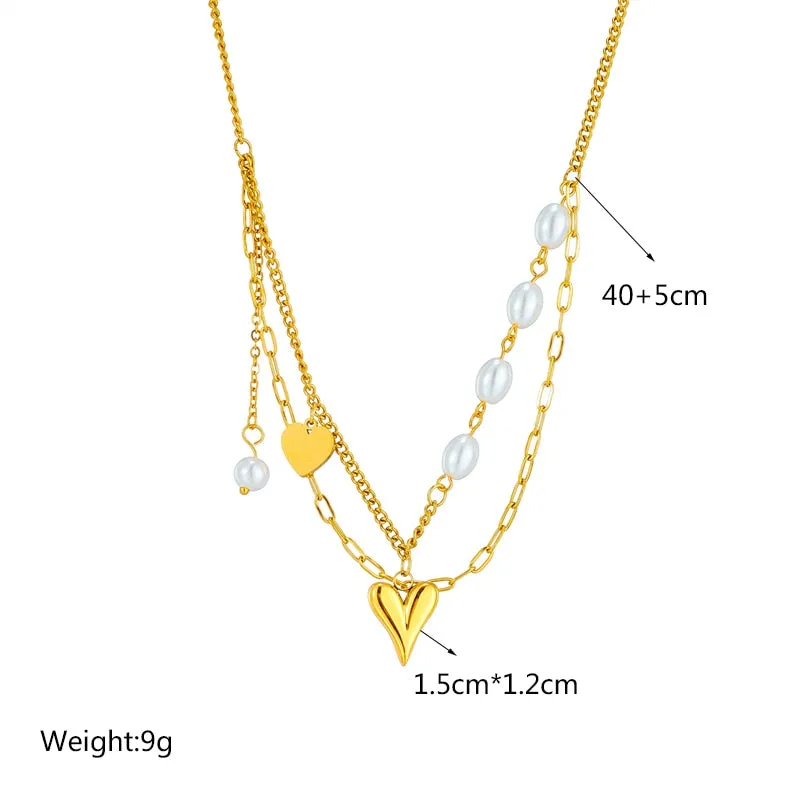 316L Stainless Steel Pearl Heart Pendant Necklace For Women