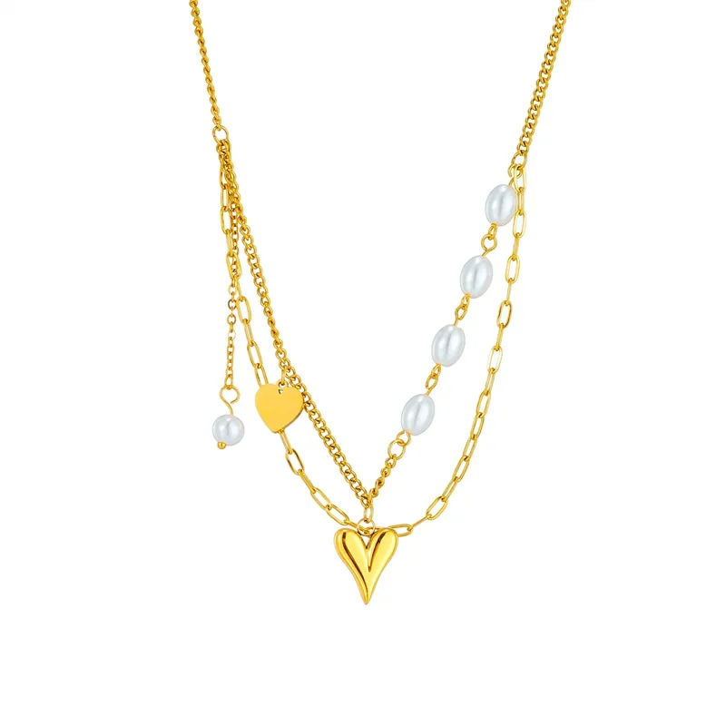 316L Stainless Steel Pearl Heart Pendant Necklace For Women