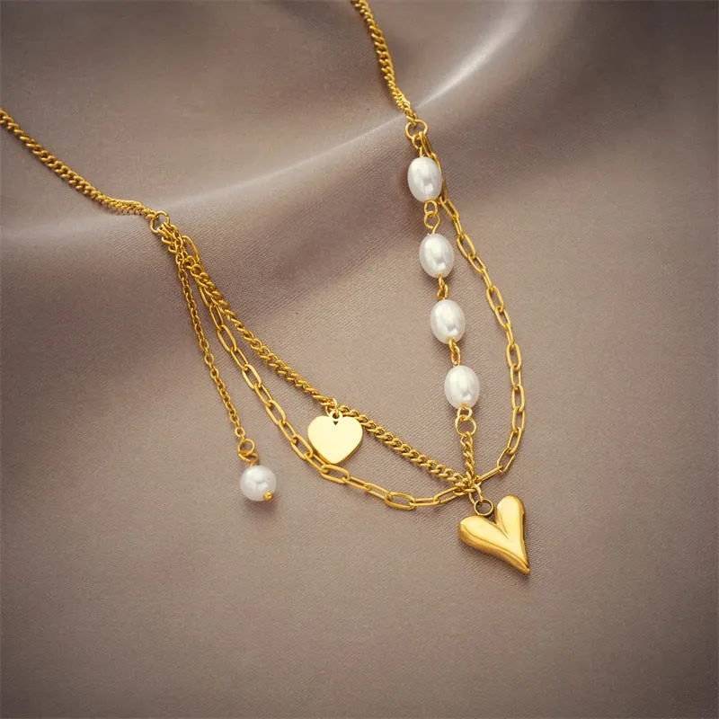 316L Stainless Steel Pearl Heart Pendant Necklace For Women