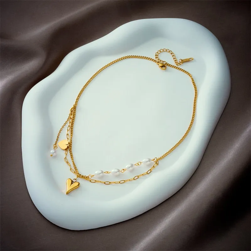 316L Stainless Steel Pearl Heart Pendant Necklace For Women