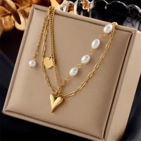 316L Stainless Steel Pearl Heart Pendant Necklace For Women