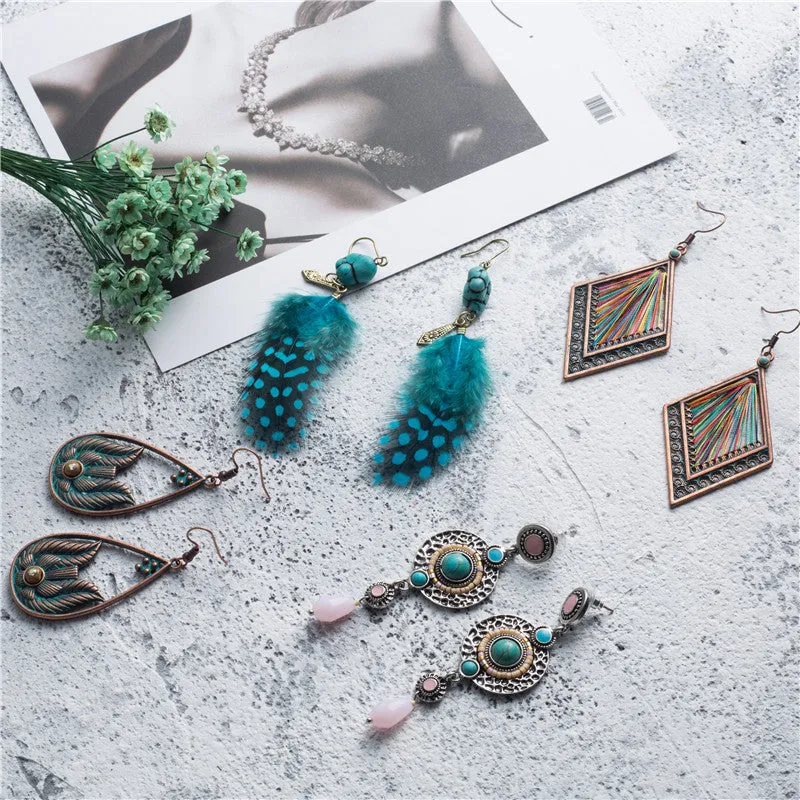 4 vary Bohemian Blue charm Earrings