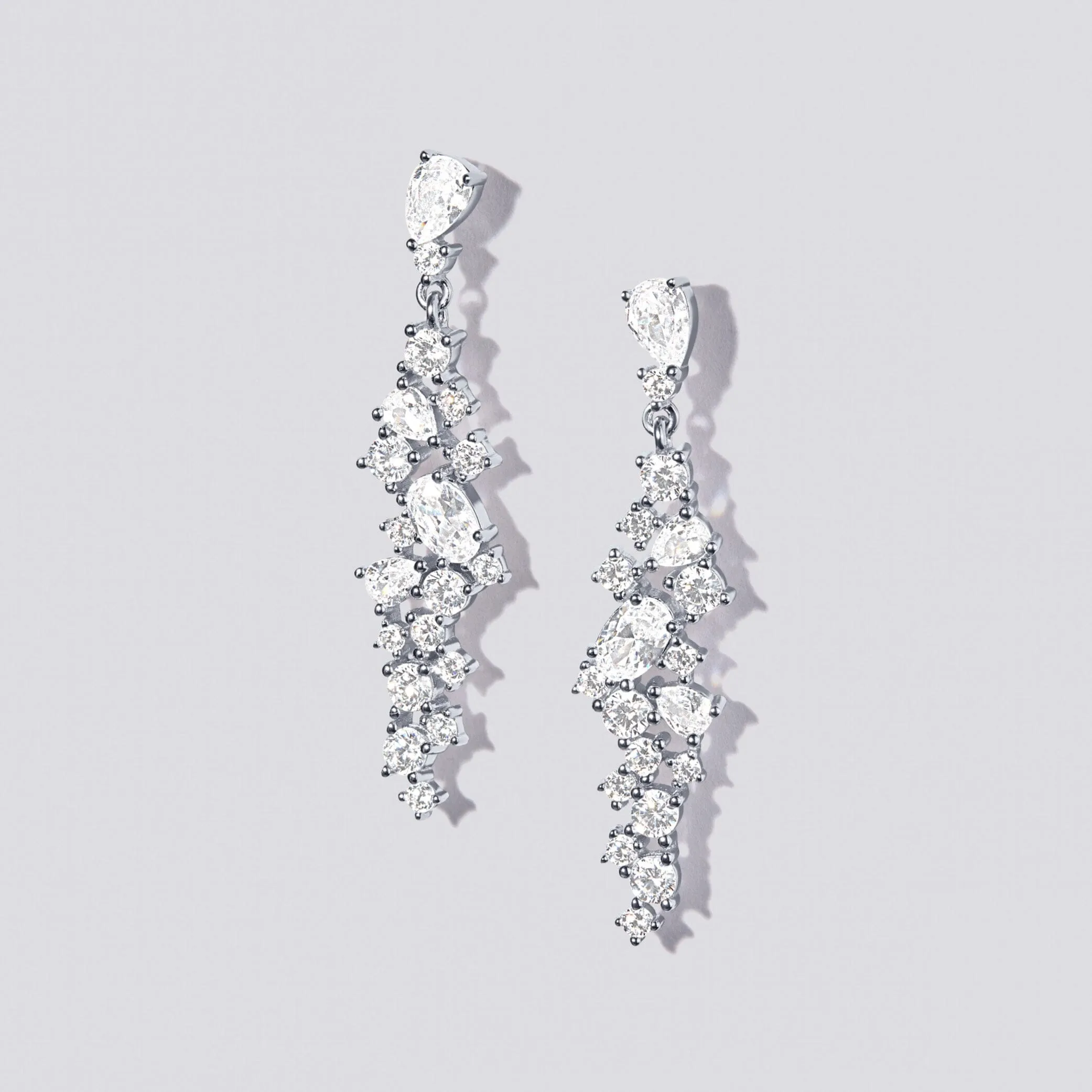 44mm Sterling Silver Waterfall Drop Stud Earrings with Cubic Zirconia