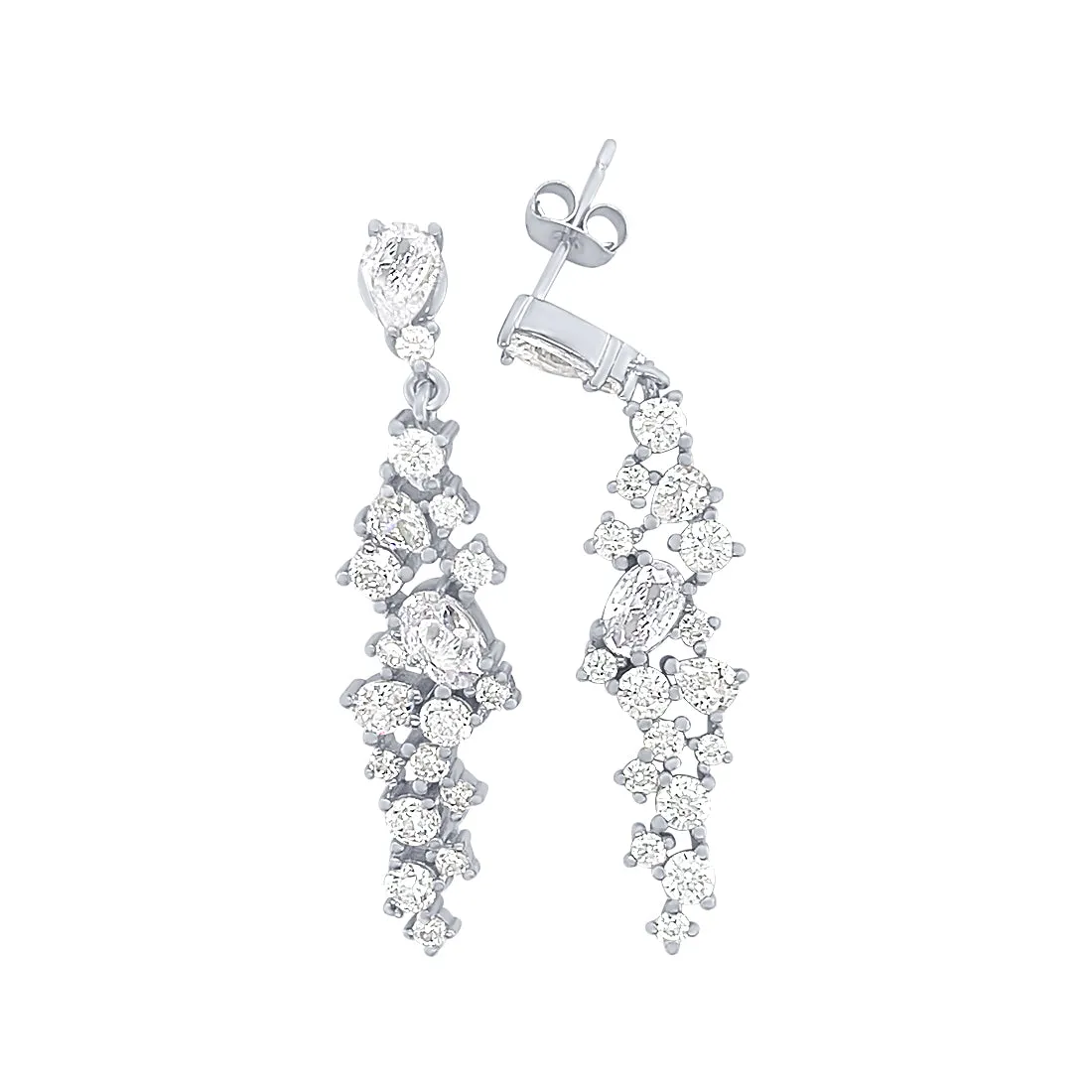 44mm Sterling Silver Waterfall Drop Stud Earrings with Cubic Zirconia