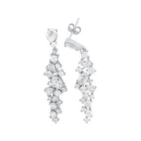 44mm Sterling Silver Waterfall Drop Stud Earrings with Cubic Zirconia