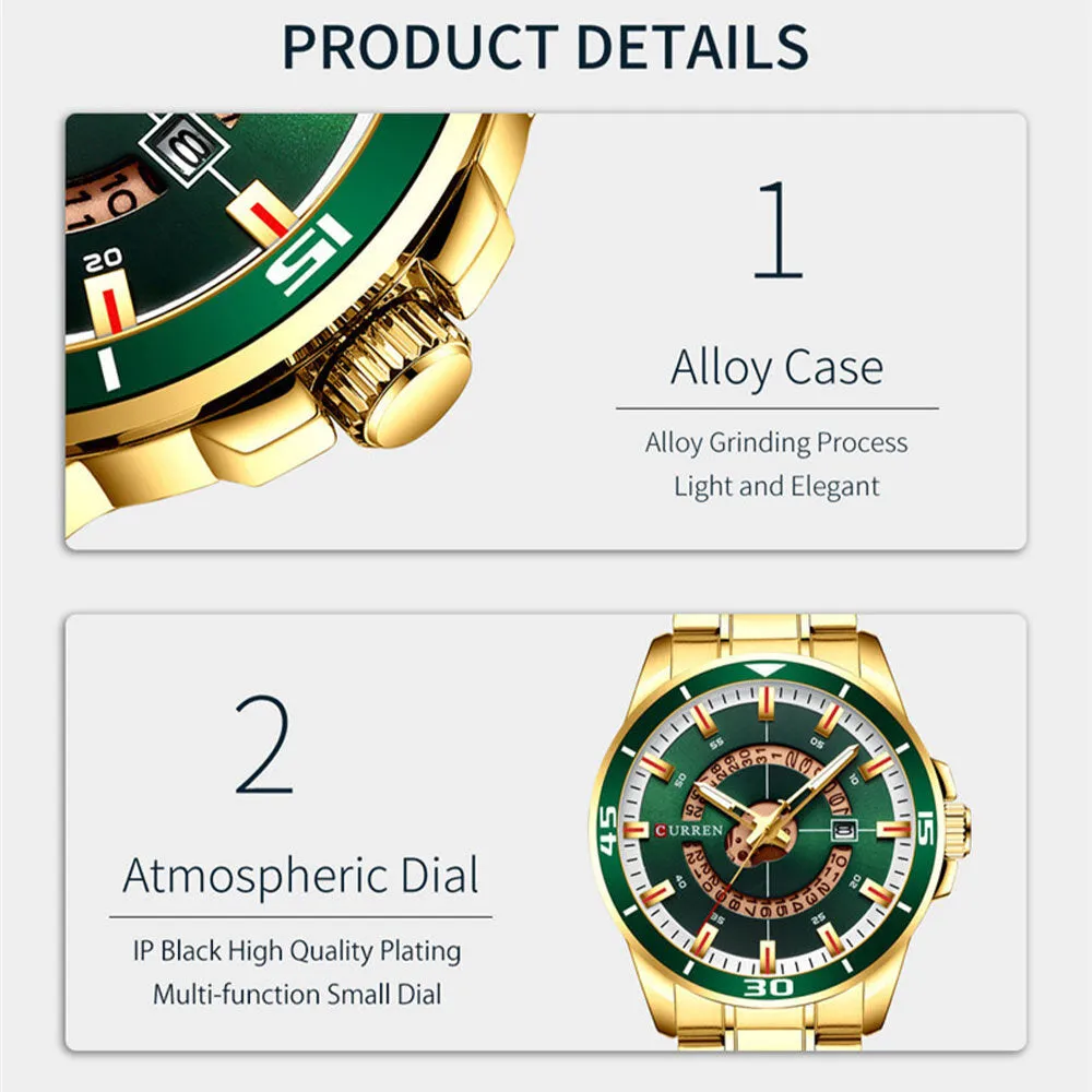 5 Colors Men Stainless Steel Business Casual Waterproof Calendar Quartz Watch