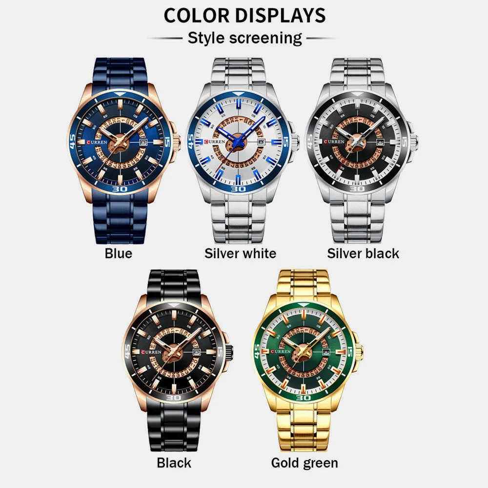 5 Colors Men Stainless Steel Business Casual Waterproof Calendar Quartz Watch