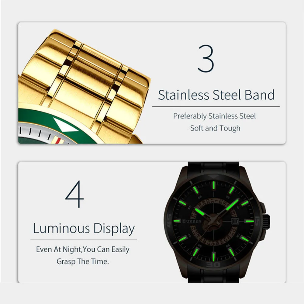 5 Colors Men Stainless Steel Business Casual Waterproof Calendar Quartz Watch