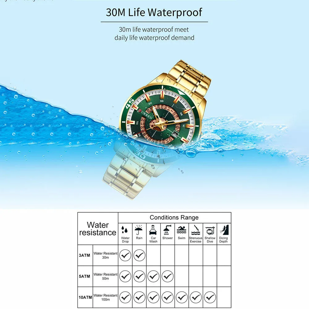 5 Colors Men Stainless Steel Business Casual Waterproof Calendar Quartz Watch
