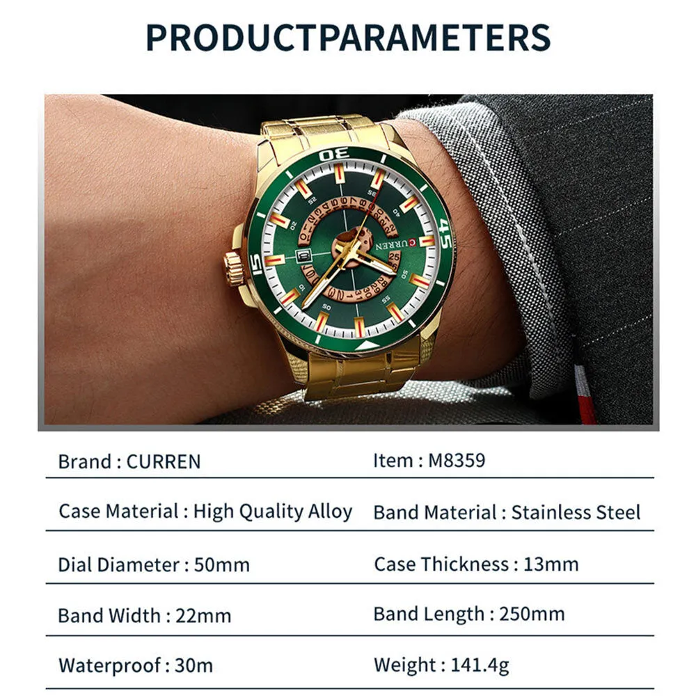 5 Colors Men Stainless Steel Business Casual Waterproof Calendar Quartz Watch