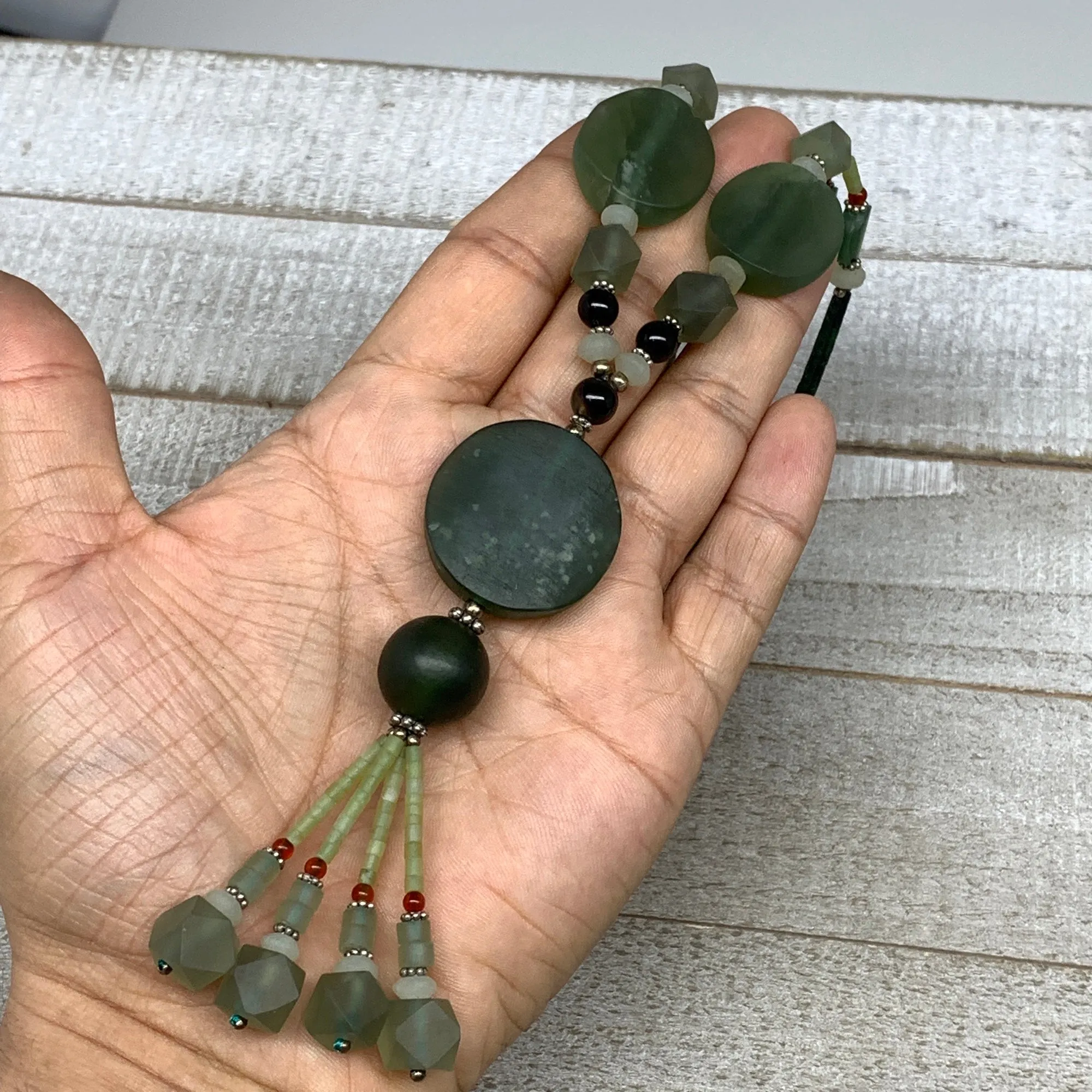 60.8g, 1mm-28mm, 21" Natural Untreated Green Serpentine Beaded Necklace, P236