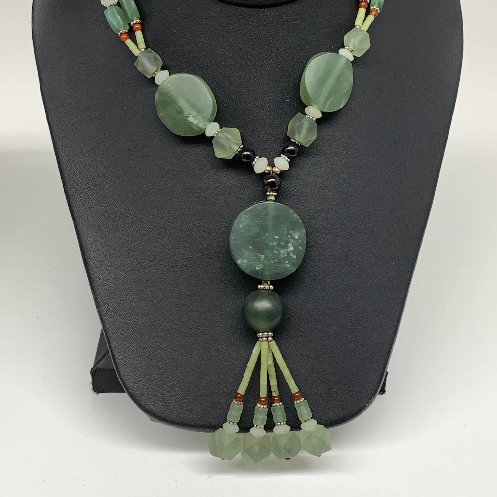 60.8g, 1mm-28mm, 21" Natural Untreated Green Serpentine Beaded Necklace, P236