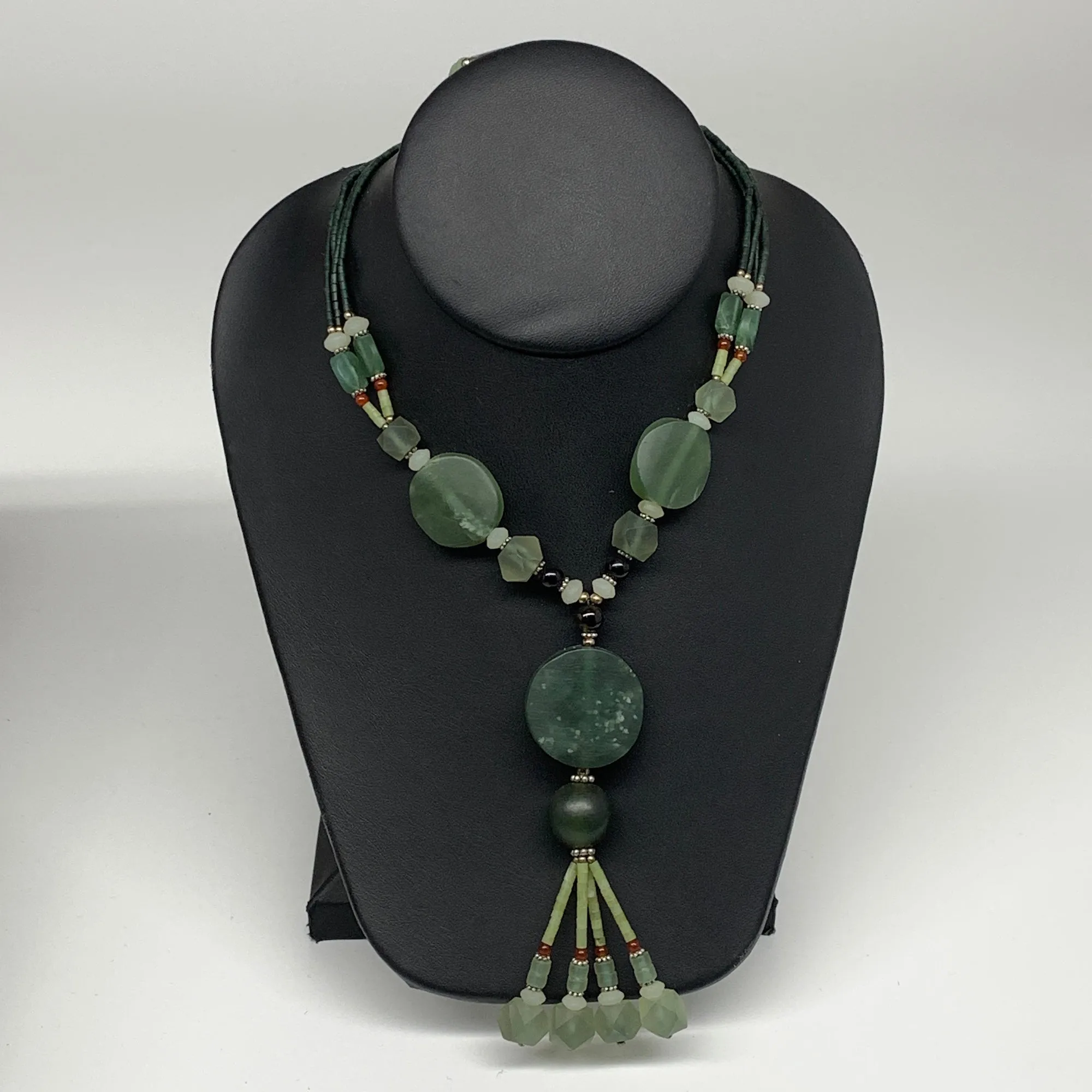 60.8g, 1mm-28mm, 21" Natural Untreated Green Serpentine Beaded Necklace, P236