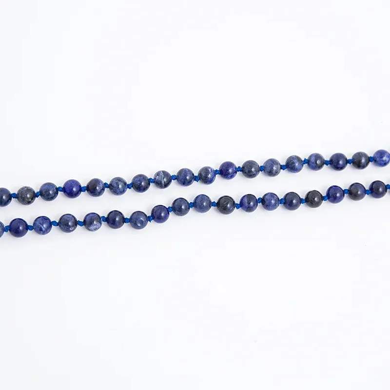 6mm Natural Blue Sodalite Stone Lapis Lazuli Beaded Knotted Necklace Meditation
