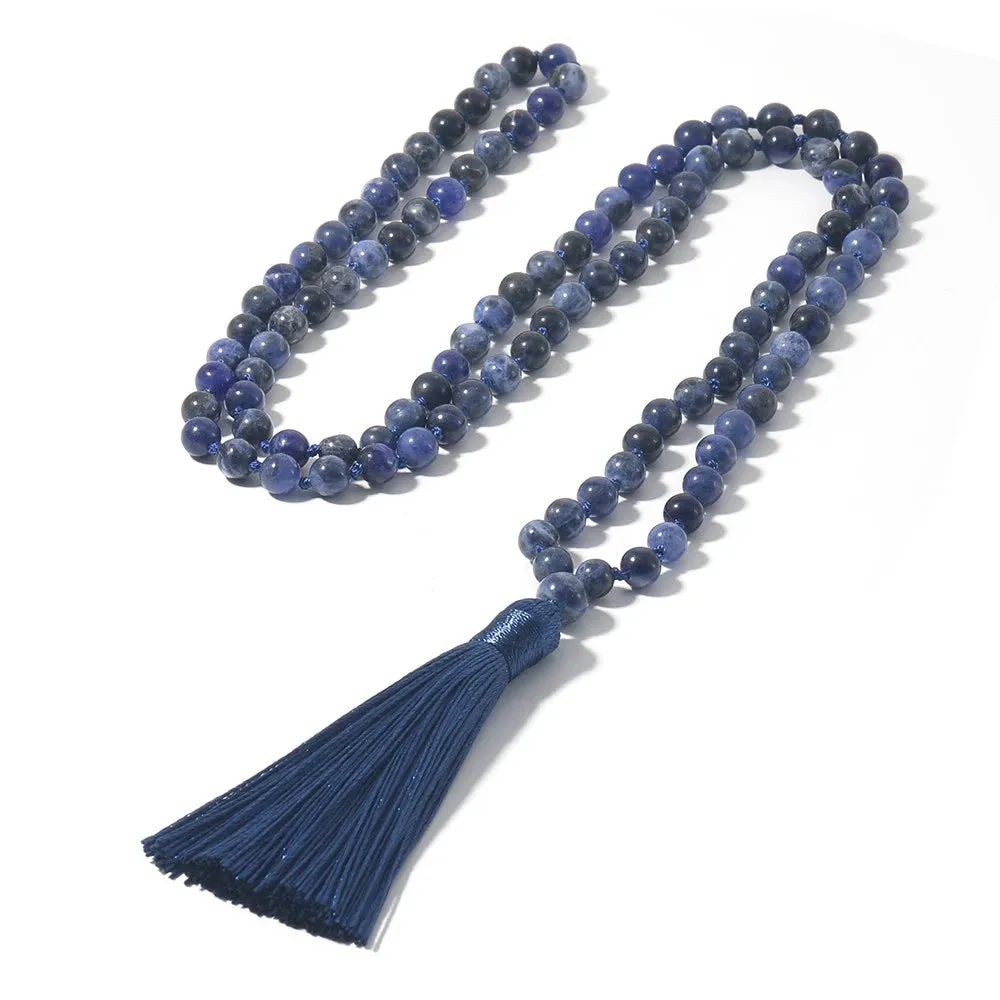 6mm Natural Blue Sodalite Stone Lapis Lazuli Beaded Knotted Necklace Meditation