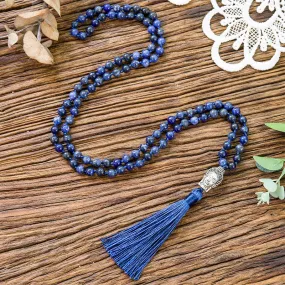 6mm Natural Blue Sodalite Stone Lapis Lazuli Beaded Knotted Necklace Meditation