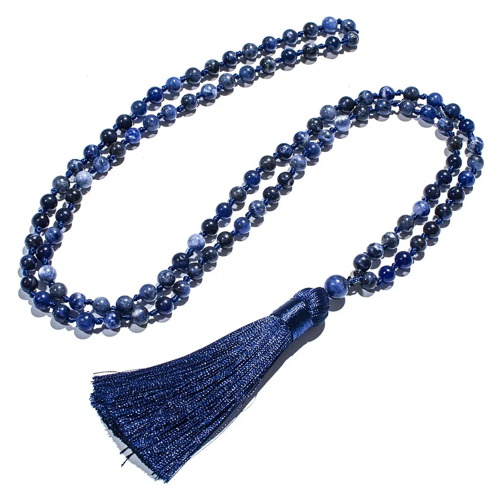 6mm Natural Sodalite Beaded Knotted 108 Mala Necklace Meditation