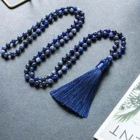 6mm Natural Sodalite Beaded Knotted 108 Mala Necklace Meditation