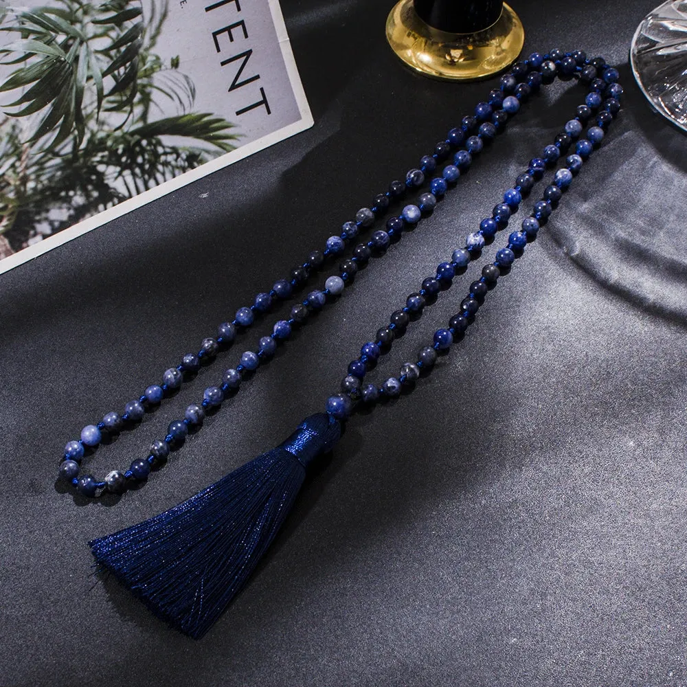 6mm Natural Sodalite Beaded Knotted 108 Mala Necklace Meditation