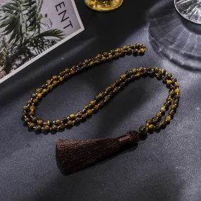 6mm Natural Tiger Eye Beaded Knotted 108 Mala Necklace Meditation Yoga Prayer Jewelry