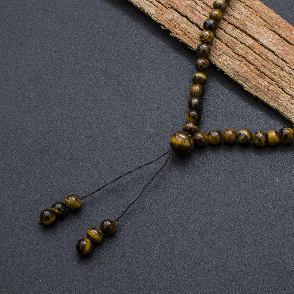 6mm Yellow Tiger Eye Beaded Elastic Rope Necklace