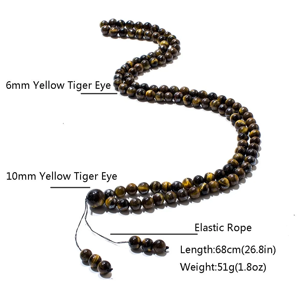6mm Yellow Tiger Eye Beaded Elastic Rope Necklace