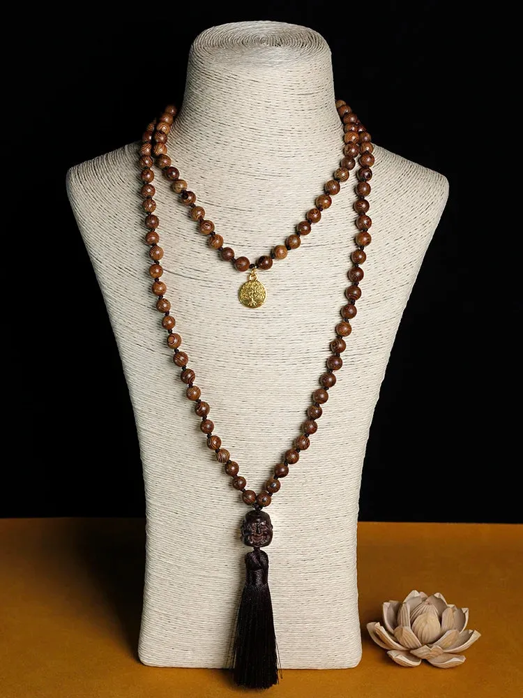 8mm Chicken wing wood beads 108 Mala Beaded Knotted Necklace Meditation
