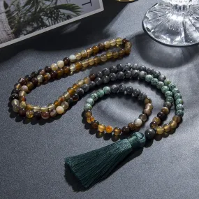8mm Labradorite African Turquoise Beaded Japamala Jewelry 108 Mala Beads Necklace Meditation