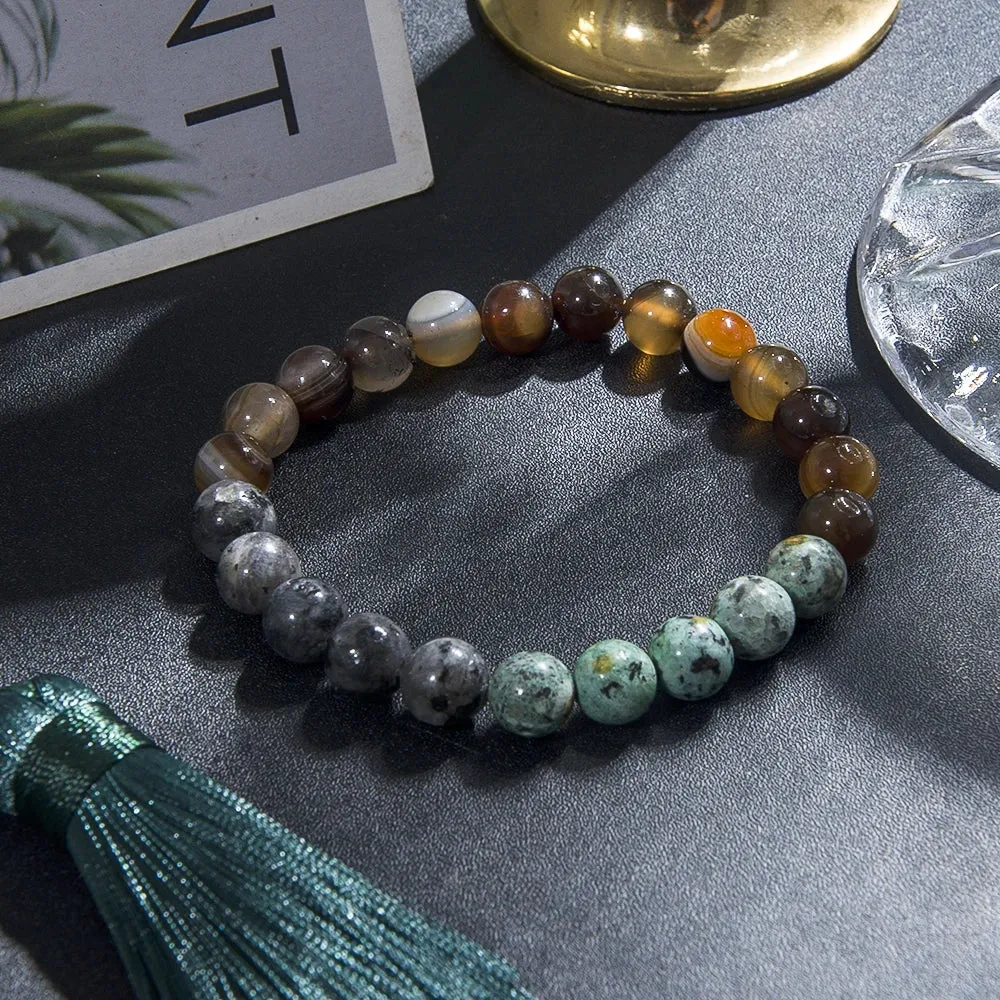 8mm Labradorite African Turquoise Beaded Japamala Jewelry 108 Mala Beads Necklace Meditation