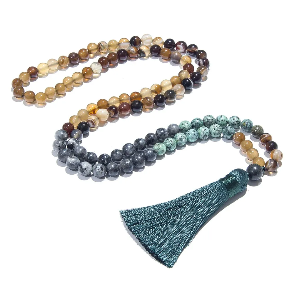 8mm Labradorite African Turquoise Beaded Japamala Jewelry 108 Mala Beads Necklace Meditation