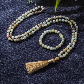 8mm Matte Amazonite Beaded  Knotted 108 Mala Necklace Meditation Yoga Prayer Japamala Jewelry Set