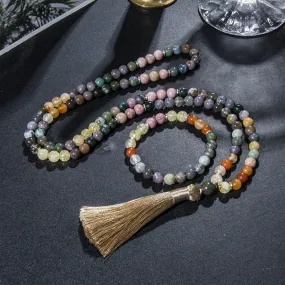 8mm Natural Citrine Indian Onyx Beaded Necklace 108 Mala Beads Necklace