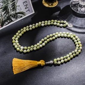 8mm Natural Southern Jade Beaded Knotted 108 Mala Necklace Meditation Yoga Prayer Jewelry