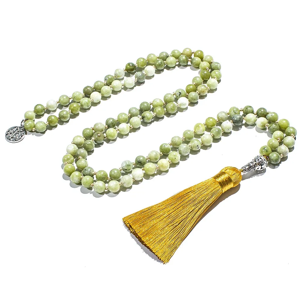 8mm Natural Southern Jade Beaded Knotted 108 Mala Necklace Meditation Yoga Prayer Jewelry