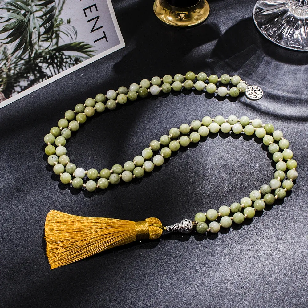 8mm Natural Southern Jade Beaded Knotted 108 Mala Necklace Meditation Yoga Prayer Jewelry