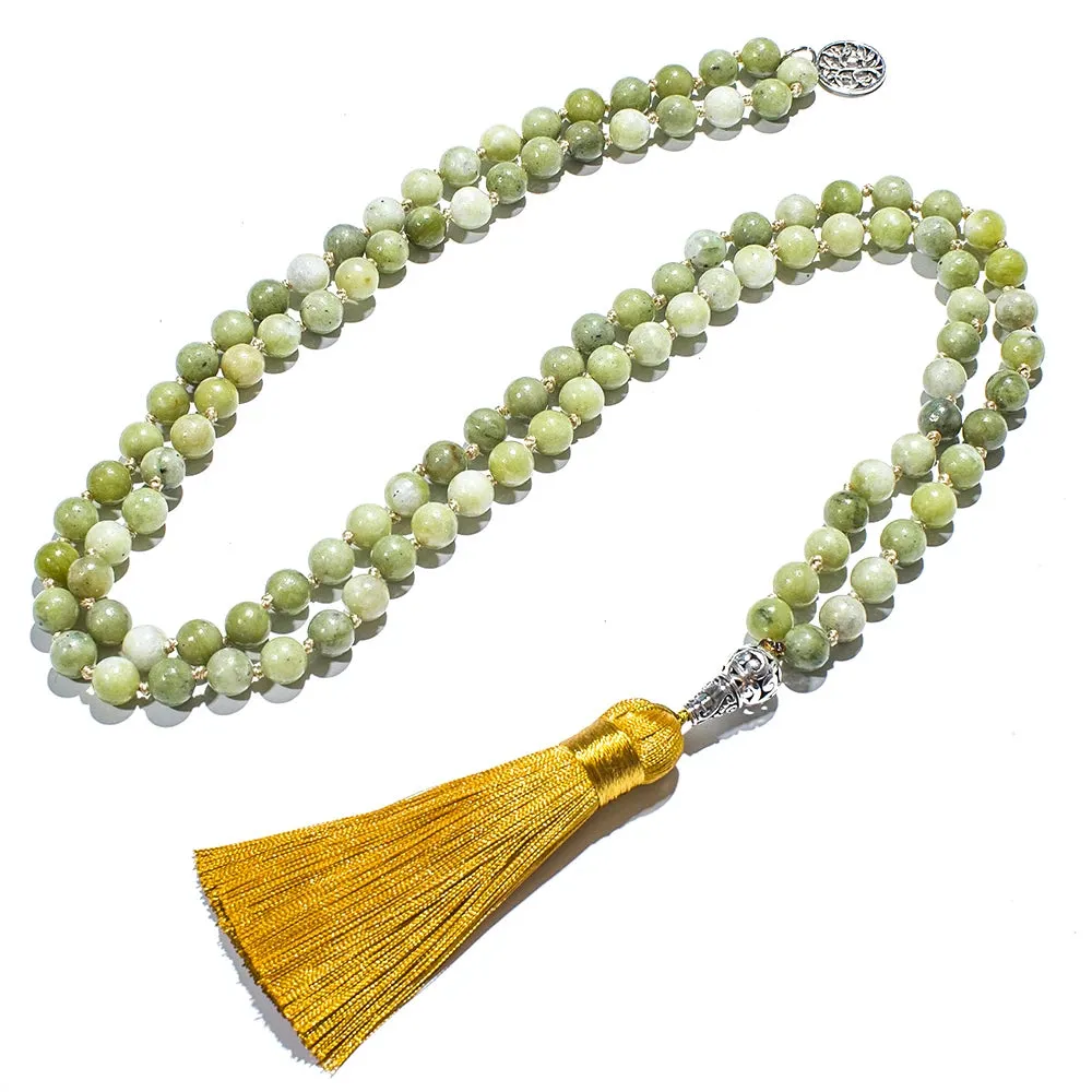 8mm Natural Southern Jade Beaded Knotted 108 Mala Necklace Meditation Yoga Prayer Jewelry