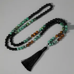 8mm Natural Tiger Eye African Turquoise Black Agate Beaded Necklace