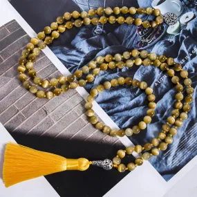 8mm Natural Tiger Eye Beaded 108 Mala Knotted Necklace Meditation