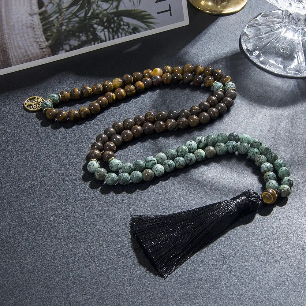 8mm Natural Tiger Eye Bronzite 108 Mala Beaded Necklace Meditation Yoga Prayer Rosary For Men Women