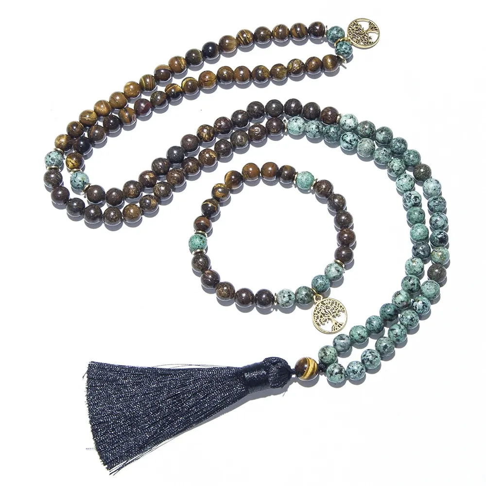 8mm Natural Tiger Eye Bronzite 108 Mala Beaded Necklace Meditation Yoga Prayer Rosary For Men Women