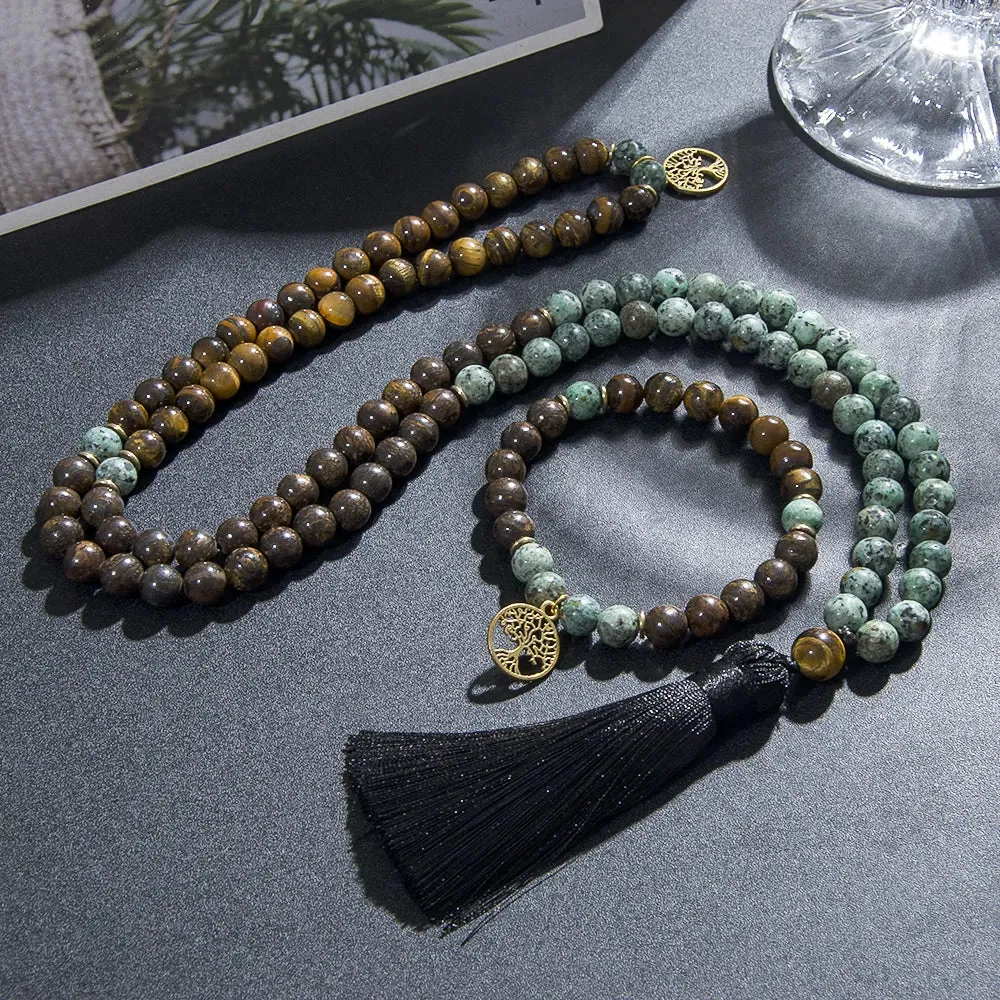 8mm Natural Tiger Eye Bronzite 108 Mala Beaded Necklace Meditation Yoga Prayer Rosary For Men Women