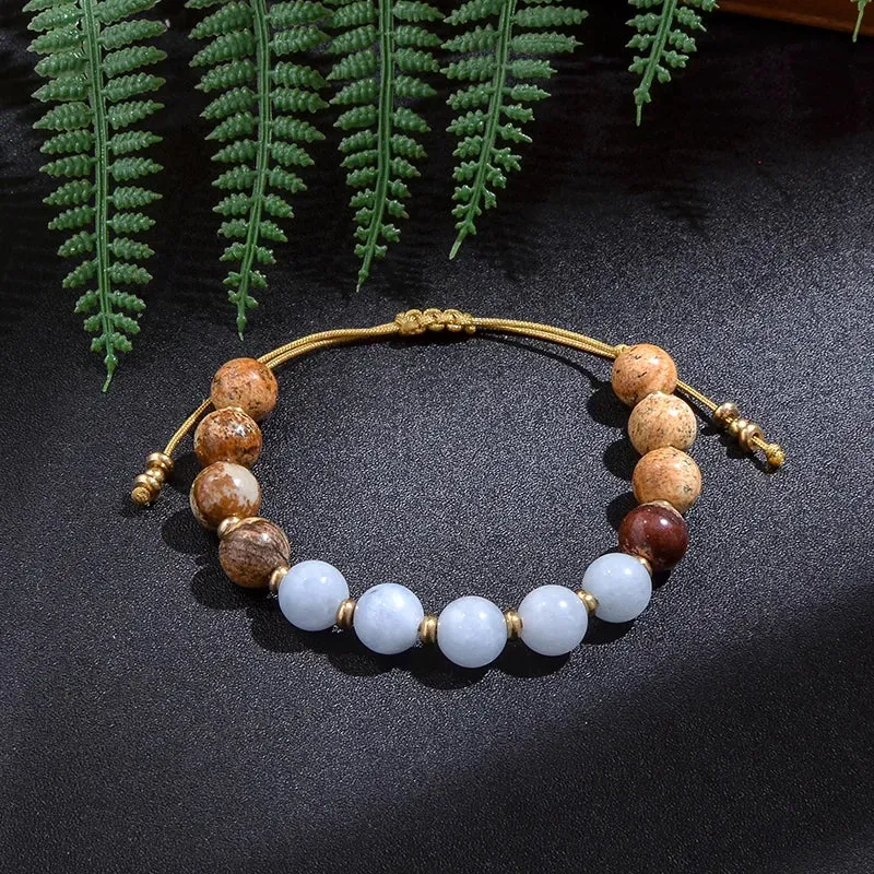 8mm Picture Jasper Beaded Knotted Japamala Necklace Bracelet Set Meditation