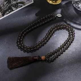8mm Smoky Quartz Beaded Knotted 108 Mala Necklace Meditation Yoga Prayer Jewelry