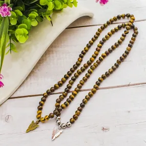 8mm Yellow Tiger Eye Beaded Elastic Rope Neckchain Arrow Pendant Men's Choker Necklace